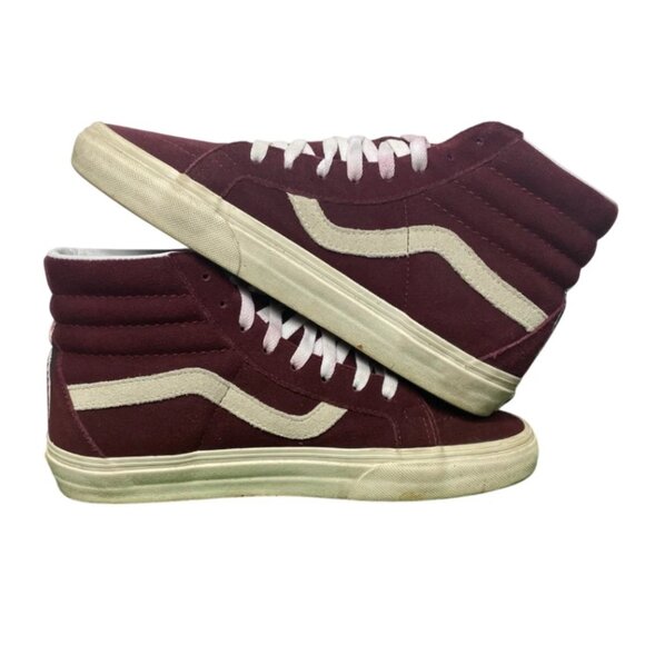 Vans Sk8 Hi Skate High Burgundy Red Athletic Sneakers Shoes Sz 8.5 Custom Paint - Picture 3 of 7